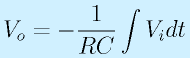 V_o=-\frac{1}{RC}\int V_idt