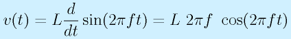 v(t)=L\frac{d}{dt}\sin(2\pi ft)=L~2\pi f~\cos(2\pi ft)
